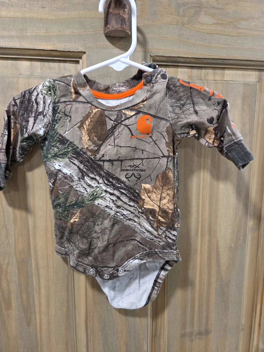 Carhartt Realtree Camo Long-Sleeve Baby Tee with Orange Accent
